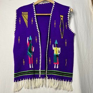 Hand Stitch Purple Fringe Vest with Man,‎ Women, Cactus Scene One Size